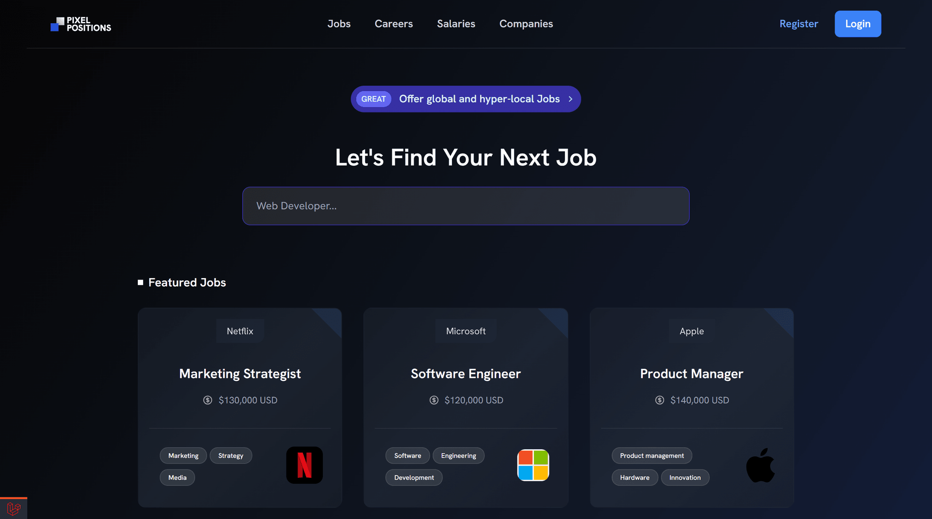 Pixel Positions Job Application Site